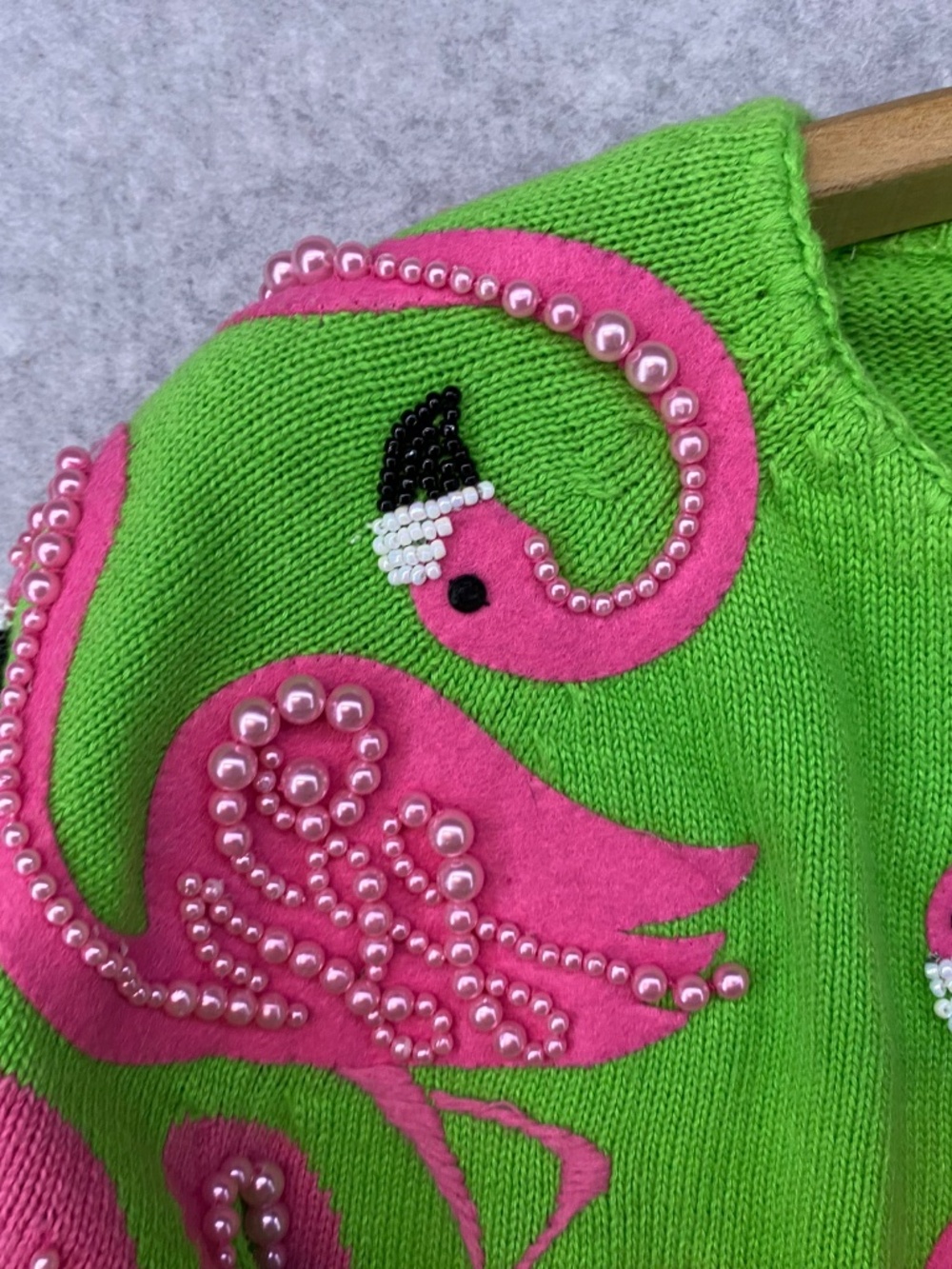 NEW! Vintage Michael Simon Cardigan M • Pink Flamingo • Embellished • 1998 • Art - Picture 7 of 10